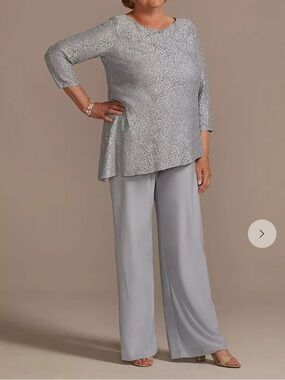 Oleg Cassini Lace Asymmetrical Tunic 2pc Pantsuit 6 NWT